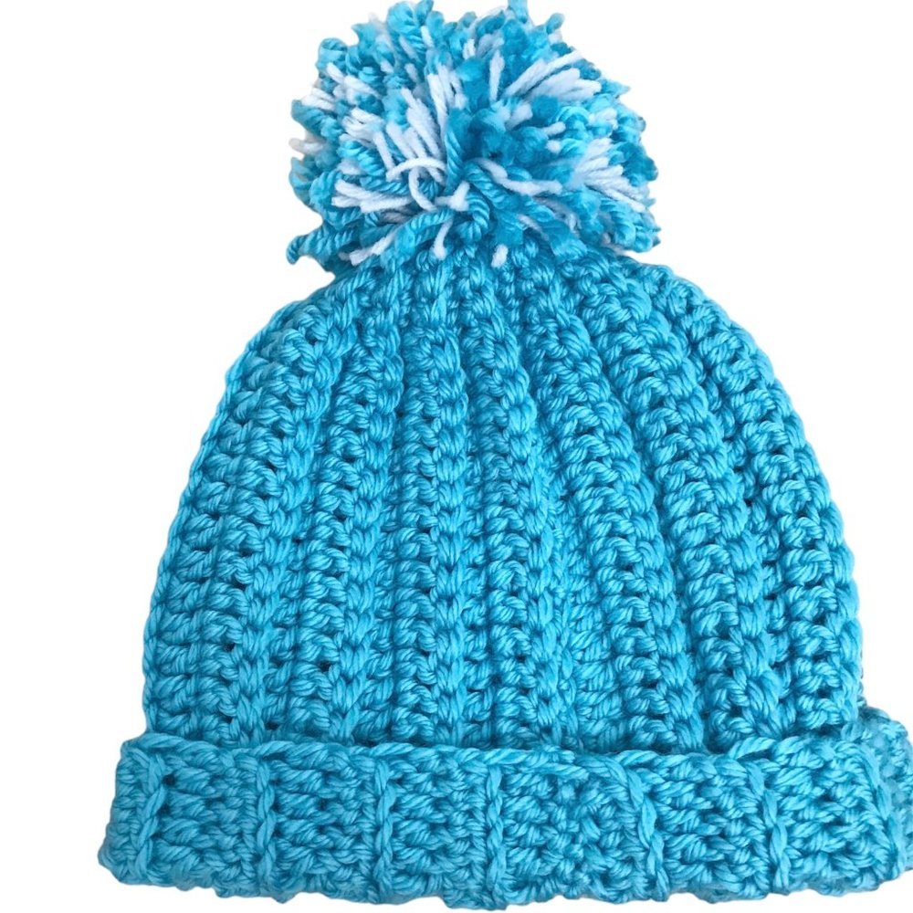 Chunky Beanie with Pom Pom Adult Size Turquoise Crochet Brand New Handmade